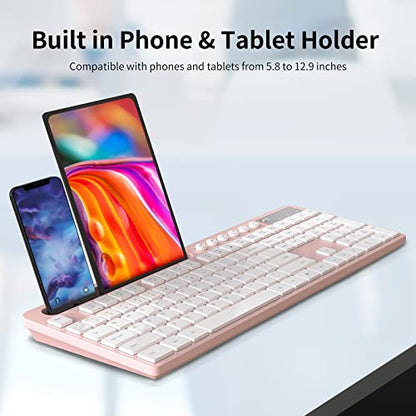 Wireless Keyboard and Mouse Combo, MARVO 2.4G Ergonomic Wireless Computer Keyboard with Phone Tablet Holder, Silent Mouse with 6 Button, Compatible with MacBook, Windows (Pink) - color: Pink