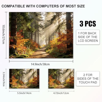 3Pcs Forest Laptop Skin Sticker Scenery Sunlight Universal Removable Vinyl Stickers Fits for 12.1 13 14 15.6 16 Inch Waterproof Notebook Decal Cover Gift - color: Yellow