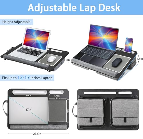 Laptop Lap Desk, Lap & Bed Desk with Adjustable Cushion, Fit up to 17" Laptop Stand for Couch/Sofa/Floor, Computer Tray Table for Adults, with Foldable Legs,Wrist Rest, Tablet & Phone Holder
