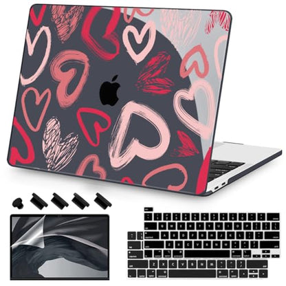 Teryeefi for MacBook Pro 13 inch Case 2025 2024 2022 2021 2019 2018 2017 2016 Release fits Model A2338 M2 M1/A2289/A2251/A2159/A1989/A1706, Design Hard Shell with Keyboard Cover Dust Plug, Heart A002 - color: Heart A002