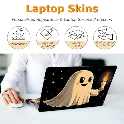 Universal Laptop Skin Sticker with 2 Wrist Pad Decals, 3-Piece Removable Vinyl Laptop Cover, Candle Ghost Waterproof Anti-Scratch, Easy-Trim Fit for 13.3" 14" 15.6" Laptops - color: Candle Ghost