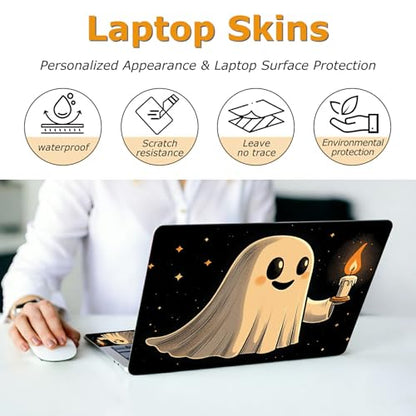 Universal Laptop Skin Sticker with 2 Wrist Pad Decals, 3-Piece Removable Vinyl Laptop Cover, Candle Ghost Waterproof Anti-Scratch, Easy-Trim Fit for 13.3" 14" 15.6" Laptops - color: Candle Ghost