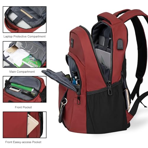 Goloni 15.6 Travel Laptop Backpack with USB Charging Port, Men Man Women Back Pack,Work,Casual College,High Schol Book Bag for Teens Lightweight Waterproof Casual Notebook Bag,Red - color: Red