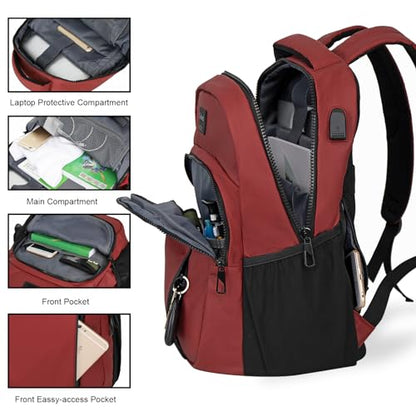 Goloni 15.6 Travel Laptop Backpack with USB Charging Port, Men Man Women Back Pack,Work,Casual College,High Schol Book Bag for Teens Lightweight Waterproof Casual Notebook Bag,Red - color: Red