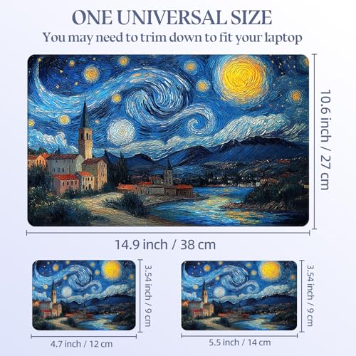Universal Laptop Skin Sticker Decal,15.6 Inch Laptop Vinyl Cover for 13" 14" 15.6" Laptop,Scratch-Resistant Waterproof Protector Wrap,Reusable with Wrist Pads,Swirl Starry Night Town - color: Swirl Starry Night Town