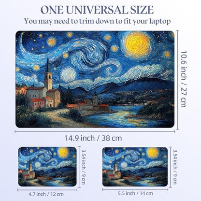Universal Laptop Skin Sticker Decal,15.6 Inch Laptop Vinyl Cover for 13" 14" 15.6" Laptop,Scratch-Resistant Waterproof Protector Wrap,Reusable with Wrist Pads,Swirl Starry Night Town - color: Swirl Starry Night Town