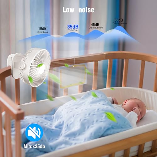 Clip on Fan Rechargeable, 8-Inch Battery Operated Desk Fan, USB Fan, 5Speeds, Strong Airflow, Sturdy Clamp for Golf Cart Office Desk Outdoor Travel Camping Tent Gym Treadmill,White - color: White