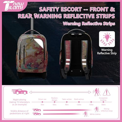 NEW TILAMI 18 Inch Rolling Backpack with Lunch Bag for Girls Boys School | 6-Wheel Stair-Climbing Girls Boys Carry-on Suitcase Water-Resistant Adjustable Trolley Handle Wheels School Travel Camping - color: Starshine
