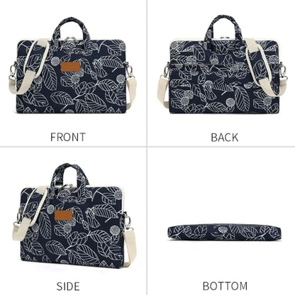 canvaslife Patten Waterproof Laptop Shoulder Messenger Bag Case Sleeve for 14 Inch 15 Inch Laptop Briefcase 15.6 Inch (Blue leaves) - color: Blue Leaves, size: 15 inch/15.6 inch