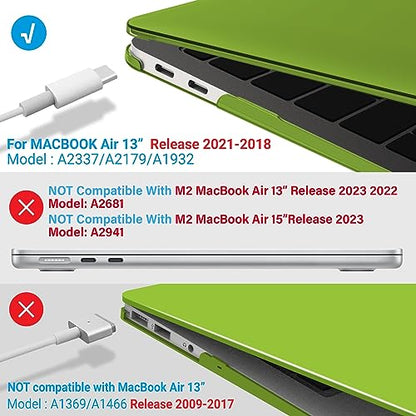 IBENZER Compatible with New MacBook Air 13 inch case 2022 2021 2020 M1 A2337 A2179 A1932, Hard Shell Case&Keyboard Cover&Screen Film for Mac Air 13 with Touch ID (2018-2022), Avocado Green,AT13-AVGN+2 - color: Avocado Green