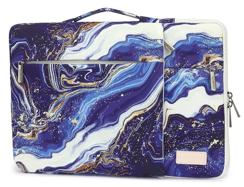 360° Protective Laptop Sleeve Case Bag with 3 Pockets,Handle and Luggage Strap for MacBook Air 13 inch,13.3 inch HP Dell Lenovo Notebook (Blue Marble) - color: Blue Marble, size: 12.5 inch-13.5 inch