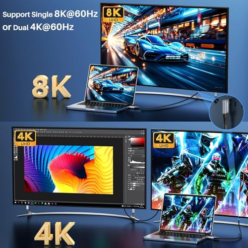 ZeroneTeck USB C Monitor Cable 8K@60Hz/4K@144Hz, Right Angle Display Video Output, 40Gbps High Speed Data Transfer, USB 4 for Thunderbolt 4, 240W Fast Charge for iPhone 17, MacBook, SSD, Lenovo - 5FT - size: 5FT, style: Right Angle
