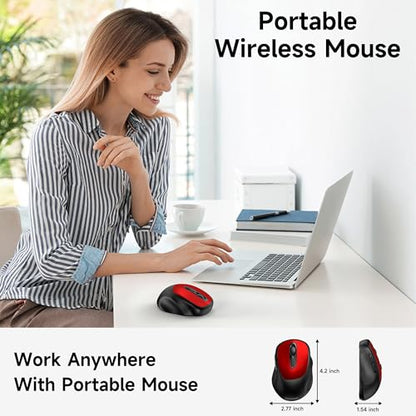 memzuoix Wireless Mouse, 2.4GHz Nano Receiver, 3 DPI Levels (800/1200/1600), 6 Buttons, Compatible with PC/Mac/Laptop - Red - color: red