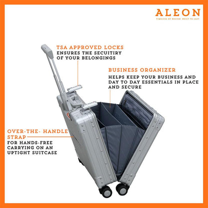 Aleon All Aluminum Lightweight 17" Rolling Laptop Catalog Case, Vertical Opening with TSA Locks & Aircraft-Grade Aluminum Frame - color: Platinum