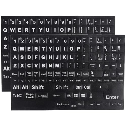 2 Pack English Keyboard Stickers Big Letter Full Set (120 Pcs), Universal PC Computer Laptop Desktop Keyboard Replacement English Keyboard Stickers, Black Background with White Lettering - color: English /Black letters