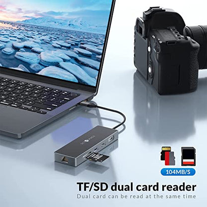 USB C Docking Station, Laptop Docking Station 10 in 1 with Ethernet 1000M, USB C Hub HDMI, PD 100W, TF/SD Reader, USB C 3.0, 4 USB A for MacBook Pro/Air, Surface, iPad, Cable Length: 7.87in - size: 10 Ports (RJ45, HDMI, PD, SD, TF, USB-C, USB-A)