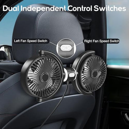 Car Fans for Backseat Kids, USB Dual Head Car Seat Fan for Baby with Strong Wind to Circulate Cool Air , 3 Speed Separate Control, 360° Adjustable Clip Rear Headrest Quiet Fan for SUV, Sedan & Truck - color: Grey