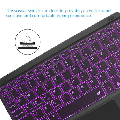 Bluetooth Keyboard with Touchpad,Ultra Silm 7 Colors Backlit Wireless Keyboard Rechargeable Portable Keypad with Trackpad for iPad iOS Android Windows Tablets PC Smartphone Universal(Black)