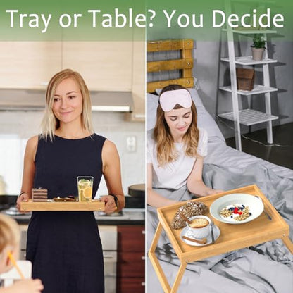 Bamboo Bed Tray Table with Folding Legs, Medium, Bamboo | FSC-certified bamboo bed tray with folding legs, handles and raised edges for meals, reading, laptops and serving in bed. - color: Bamboo, size: Medium