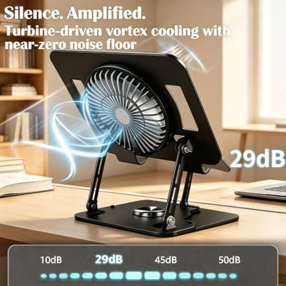Laptop Stand for Desk with Quiet Cooling Fans - 360 Rotating Base Ergonomic Computer Stand, Aluminum Laptop Riser Foldable Protable for Office Home fits MacBook Air Pro, Dell, HP (10-17.3'') (purple) - color: purple