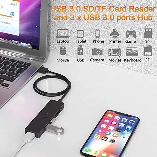 USB Hub 3.0 Splitter, TSUPY USB 3.0 Hub Multi USB Adapter Port Expander with 4ft Cable, SD/TF Card Reader & 3 USB 3.0 Ports Compatible for PC, Laptops, Surface Pro, MacBook, iMac Pro - size: 4 FT
