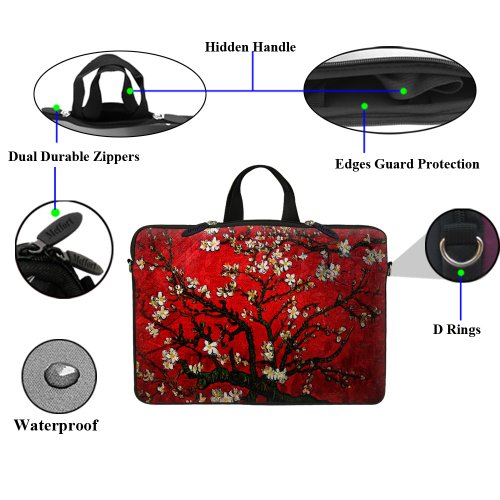 15.6 Inch Neoprene Laptop Sleeve Bag Carrying Case with Hidden Handle Design Compatible with MacBook Air Ultrabook, Chromebook - Cherry Blossoming - color: 3003, size: 15 - 15.6 Inch