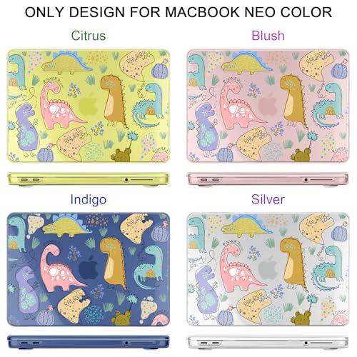 MEEgoodo Printed Case for New MacBook Neo 13 inch 2026 Release(Fit Model A3404), Laptop Hard Shell Cases with Keyboard Skin & Screen Protector & Webcam Covers, Funny Kids Dinosaurs - color: Funny Kids Dinosaurs