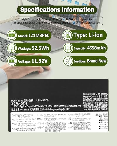 52.5Wh L21M3PE0 L21C3PE0 L21B3PE0 Replacement for Lenovo Flex 7-14IRU8 5-14ALC7 Ideapad Flex 5-14IAU7 5-14ALC7 5-14ABR8 5-14IRU8 5-16IAU7 5-16ALC7 5-16ABR8 5-16IRU8 7-14IAU7 Parts L21M3PE2 L21M3PE1 - size: 11.45*3.81*0.19 IN L21M3PE0