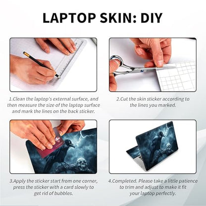 Universal Laptop Skin, DIY Cut-to-Fit Vinyl Cover Compatible with HP, Dell, Lenovo, Mac (13.3" to 15.6"), Anti-Scratch, No Residue & Bubble-Free Protective Decal Sticker, Gothic Raven Skull - color: Gothic Raven Skull