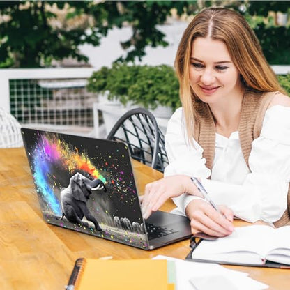Laptop Skin Sticker Decal, Universal Reusable Vinyl Laptop Cover for 12" 13" 13.3" 14" 15" 15.4" 15.6" Notebook PC, Waterproof Scratch-Resistant with 2 Wrist Pads, Easy to Apply & Remove,Art Elephant - color: Art Elephant