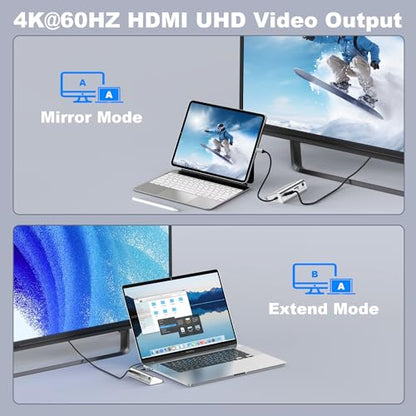 10-in-1 USB C Hub with Ethernet, 4K@60Hz HDMI, 10Gbps USB-C/USB-A, PD 100W, SD/TF, P9R PRO Docking Station for MacBook Pro/Air M1-M5, iPhone 17/16/15, iPad Pro, Windows - color: Silver Grey, size: 1.64ft