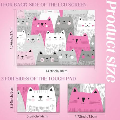 SUPERDANT Laptop Skin Sticker Cartoon Cat Laptop Decals Personalized Universal Notebook Computer Wrap Vinyl Skin Stickers Cover Art Decal Removable 12-15.6 Inch Scratch-Resistant Gifts Gray Pink