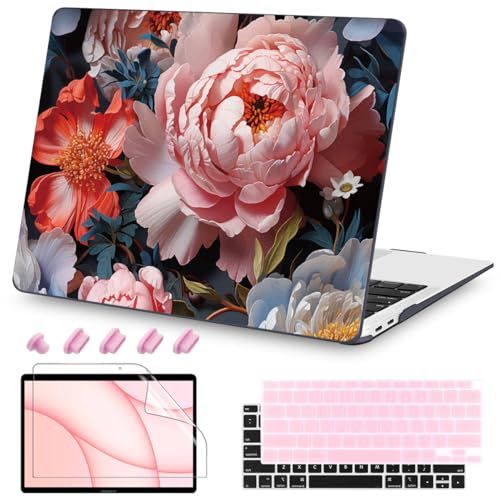 Teryeefi Compatible with MacBook Air 13 inch Case A2337 M1 Chip A2179 A1932 (Release 2018-2020),Protective Slim Cover + Keyboard Cover for 13.3 inch MacBook Air Touch ID & Retina-Colorful Peonies - color: Colorful Peonies-003