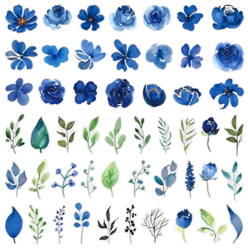 50pcs Pieces of Transparent Blue Inked Floral Sticker Sheets – Clear Waterproof Scrapbook Decals for Journaling, Diary, Collage, Laptop, Water Bottle, Planner(colourful-B15) - color: Colourful-b15