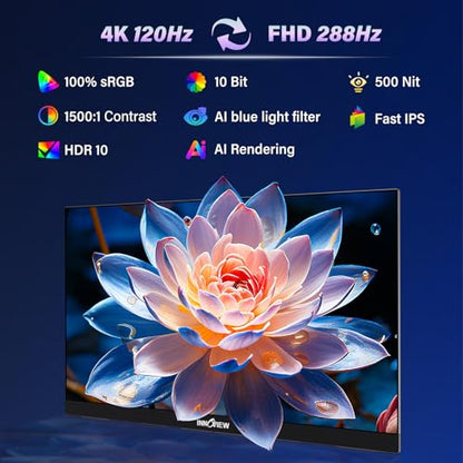InnoView 27 Inch Monitor Dual Mode 4K UHD 120Hz/FHD 288Hz Larger Monitor, USB-C HDMI Computer Display HDR IPS Gaming Monitor, Kickstand, Speakers, for PC, MAC, Phone, PS4, Xbox, Switch - size: 27
