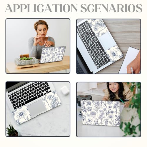 SUPERDANT 3pcs Blue Floral Laptop Skin Sticker Set 15.6x10.6 in Removable Notebook Decal Cover for 12-15.6 Inch Laptops and Multiple Device Decoration Blue Flowers Plants