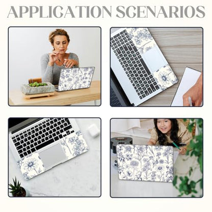 SUPERDANT 3pcs Blue Floral Laptop Skin Sticker Set 15.6x10.6 in Removable Notebook Decal Cover for 12-15.6 Inch Laptops and Multiple Device Decoration Blue Flowers Plants
