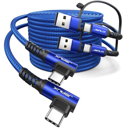JSAUX 3-in-1 USB-C Cable 2-Pack 10FT, 100W Right-Angle Fast Charging, Blue | Right-Angle Braided Cables with USB-A Adapter, 2 x 10 ft, for iPhone 17/16/15, Galaxy S26/S25/S24, iPad, MacBook, Steam Deck - color: Blue, size: 10FT