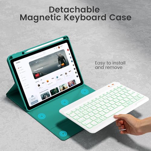 Keyboard Case for iPad Air 5th/4th Pro 11 inch, 7-Color Backlit Detachable Wireless Keyboard Case with Pencil Holder, Stand Folio Cover for Gen 2020/2022, Pro 4th/3rd/2nd/1st Gen, Teal - color: Teal