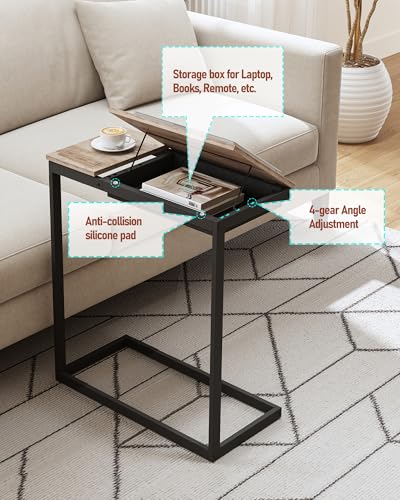 TUTOTAK Large C Shaped End Table, Side Table, Couch Computer Table C Table | Tilting Laptop Stand with Storage, Computer Couch table for Living Room, Bedroom, Greige TB01BG089 - color: Greige, style: Modern