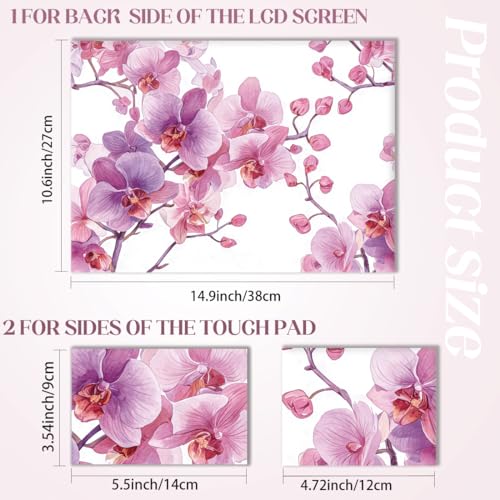 SUPERDANT 3Pcs Pink Phalaenopsis Laptop Skin 14.96x10.62in Trimmable Removable PVC Notebook Decal for 12-15.6in Laptop Flowers Reusable Protective Cover Colorful - style: Pink Phalaenopsis