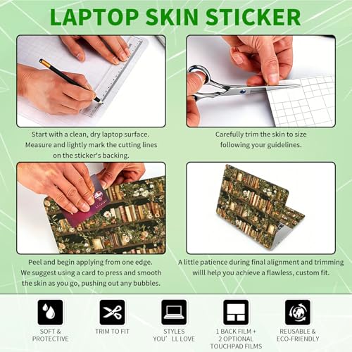 Laptop Skin Sticker Decal, Universal Protective Cover Fit 12 13 14 15.6 Inch Notebook, Reusable Water-Resistant Vinyl Decal w/ 2 Wrist Pads for Business Travel Office, Huateng Book - color: Huateng Book