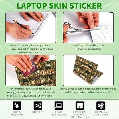Laptop Skin Sticker Decal, Universal Protective Cover Fit 12 13 14 15.6 Inch Notebook, Reusable Water-Resistant Vinyl Decal w/ 2 Wrist Pads for Business Travel Office, Huateng Book - color: Huateng Book