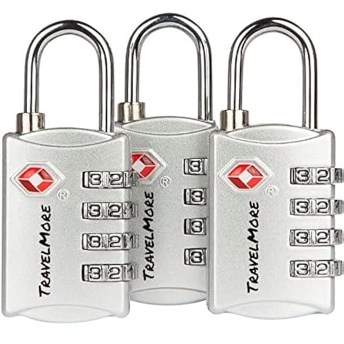 3 Pack TSA Luggage Locks with 4 Digit Combination – Heavy Duty Set Your Own Padlocks for Travel, Baggage, Suitcases & Backpacks - Silver - color: Silver, size: 3 Pack