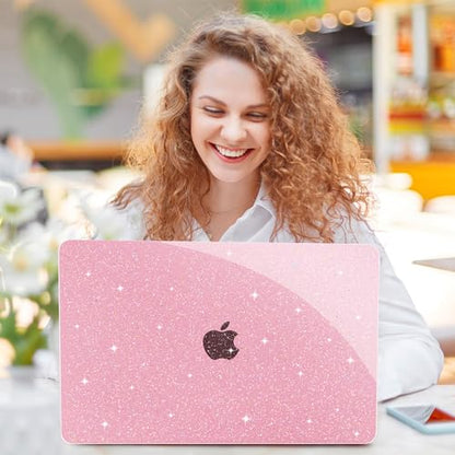 G JGOO for MacBook Air 13 inch Case 2021 2020-2018 M1 A2337 A2179 A1932 | Glitter Protective Plastic Laptop Hard Shell for MacBook Air 13.3 inch Case + Keyboard Cover + Screen Protector, Sparkly Pink - color: Pink