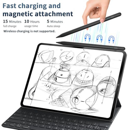 HZD Apple Pencil for iPad 2025-2018 Faster Charge Stylus Pen,Black | with Tilt Sensitivity & Palm Rejection & Magnetic Compatible iPad 11/10/9/8/7/6, Pad Air 3/4/5, Pro 12.9"/11",Mini 6/5, M2/M4 - color: Black