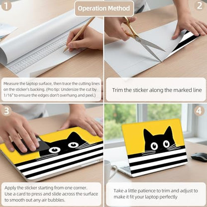 Aesthetic Laptop Skin Cover,12-15.6 Inch Universal Vinyl Sticker Decal,Waterproof Scratch-Resistant Notebook Wrap,Removable Residue-Free Protector,Black Cat Peek - color: Black Cat Peek