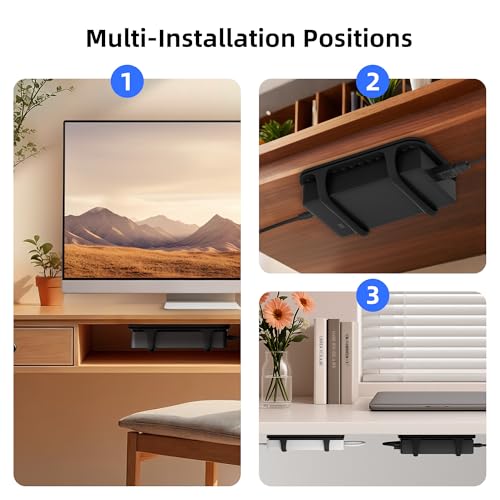 Universal Silicone Laptop Charger Holder,Under Desk Power Brick Mount Organizer for Charging Brick & Cables,Flexible Non-Slip Power Bricks Mount,Secure Supply Holder for Laptop Charger,Black - color: Black