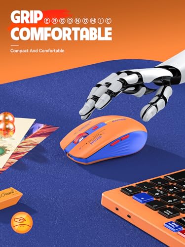 RAPIQUE Bluetooth Wireless Mouse - (BT1/BT2+USB Receiver) Dual Mode, Rechargeable, Quiet Click, Multi-Device Compatibility for Laptop, Computer, MacBook, Tablet (Blue and Orange) - color: Orange and Blue