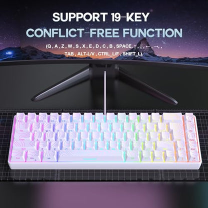 Snpurdiri 65% Wired Gaming Keyboard, 68 Keys RGB Backlit Ultra-Compact Small Gaming Keyboard, for PC/Mac Gamer, Typist, Travel, Easy to Carry on Business Trip White - color: white